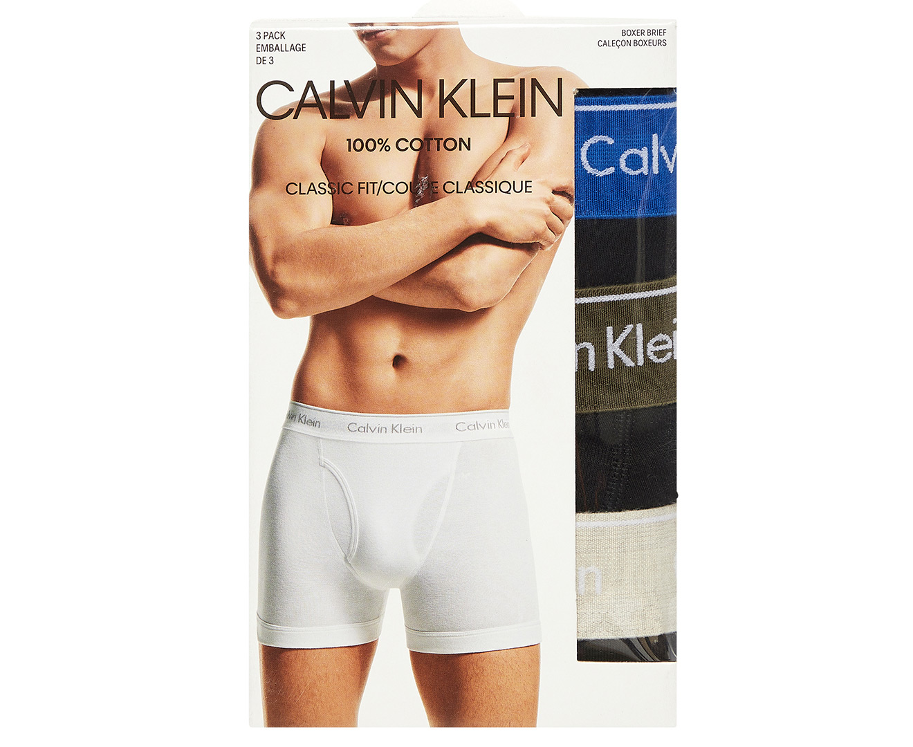 Calvin Klein Men's Cotton Classics Boxer Briefs 3-Pack -  Black/Green/Heather/Blue 