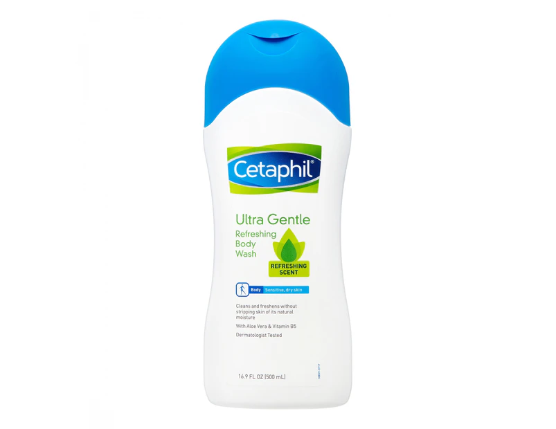 Cetaphil Ultra Gentle Refreshing Body Wash, Refreshing Scent, Sensitive Skin, All Skin Types, Hypoallergenic, Dermatologist Tested, 500ml