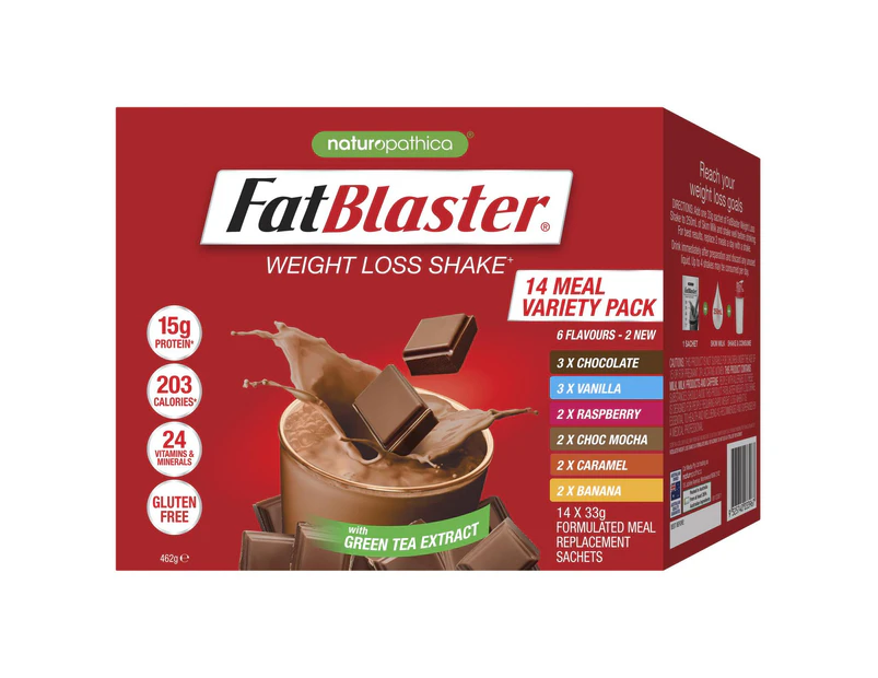 FatBlaster Red Tub Variety Pack Weight Loss Shake 14 x 33g Sachets