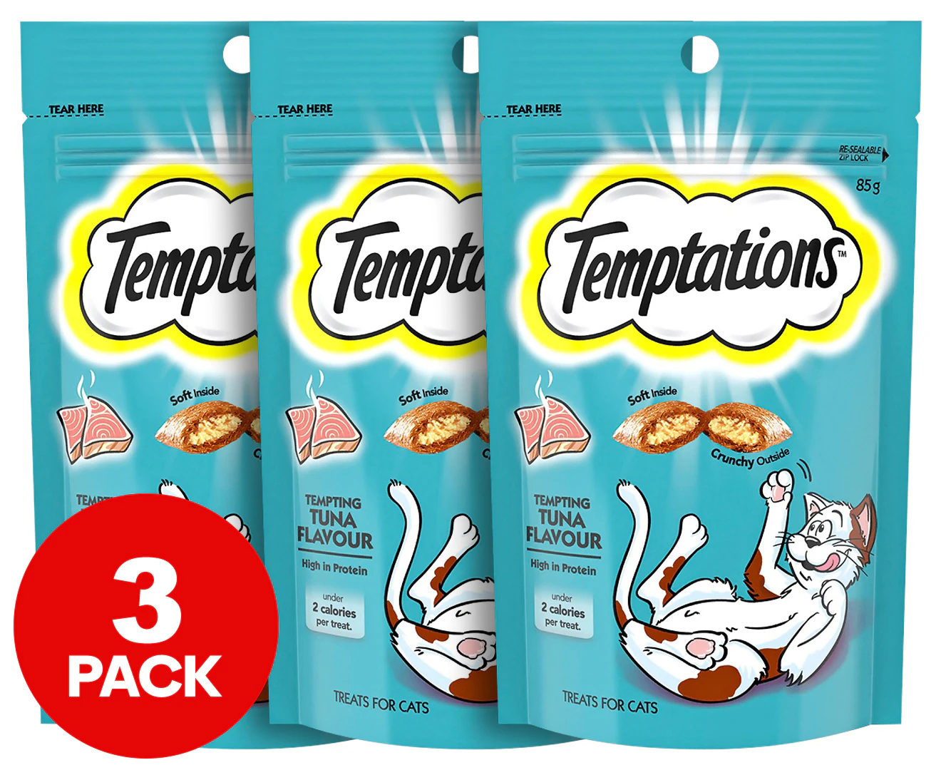 3 x Temptations Cat Treats Tempting Tuna 85g