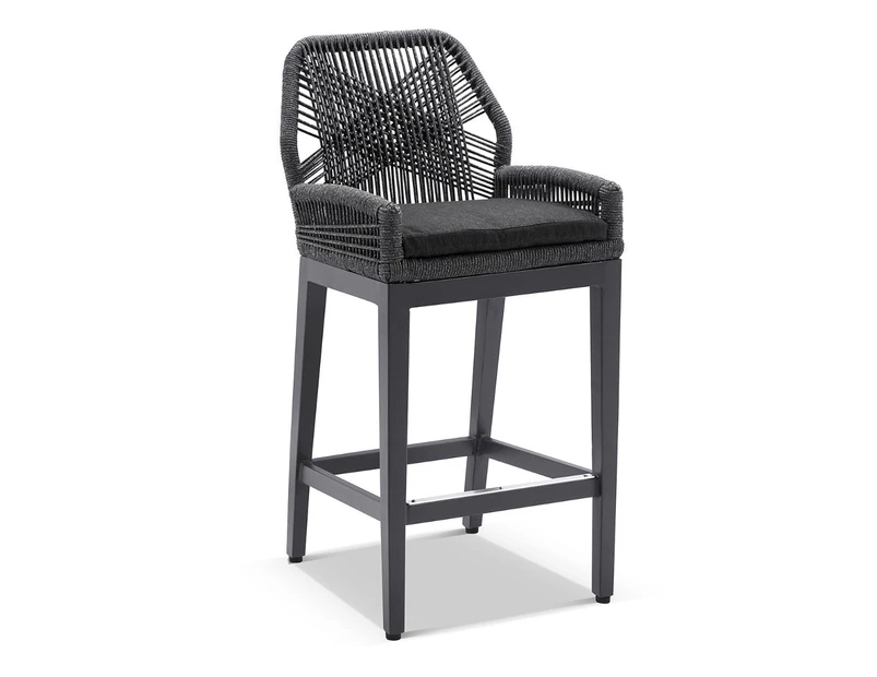 Hugo Outdoor Aluminium and Rope Bar Stool - Outdoor Chairs - Charcoal