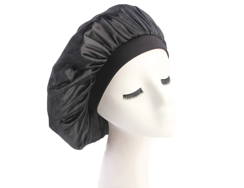 (Black) - Women's Wide Band Hair Bonnet Cap for Sleeping Head Cover Bonnet Night Sleep Hat