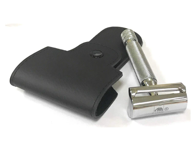 Heavy Duty DE Slant Bar Safety Razor with Protective Case - Great for Sensitive Skin & Removing Stubble