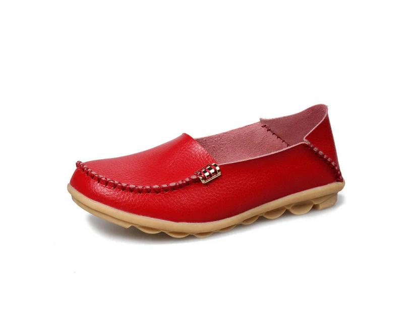 LookBook Womens Comfortable Leather Loafers Soft Walking Shoes Slip Ons-Red