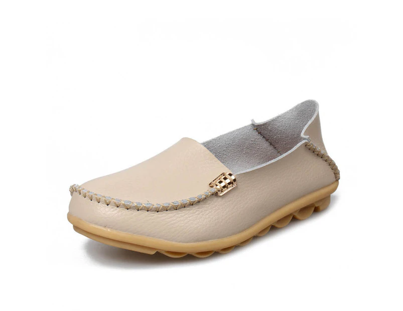 LookBook Womens Comfortable Leather Loafers Soft Walking Shoes Slip Ons-Beige