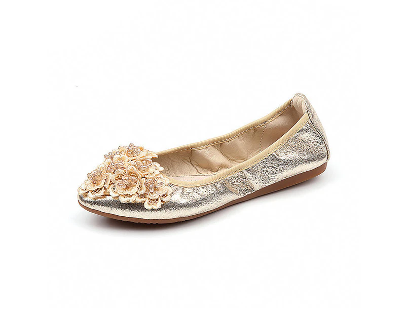 LookBook Women Flat Shoes Lace Sparkly Comfort Slip Ons Shoes-Gold