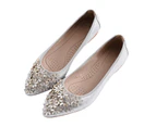 LookBook Women Flat Shoes Flower Rhinestone Sparkly Slip Ons Shoes-Silver2