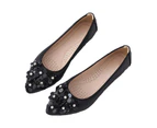 LookBook Women Flat Shoes Flower Rhinestone Sparkly Slip Ons Shoes-Black1