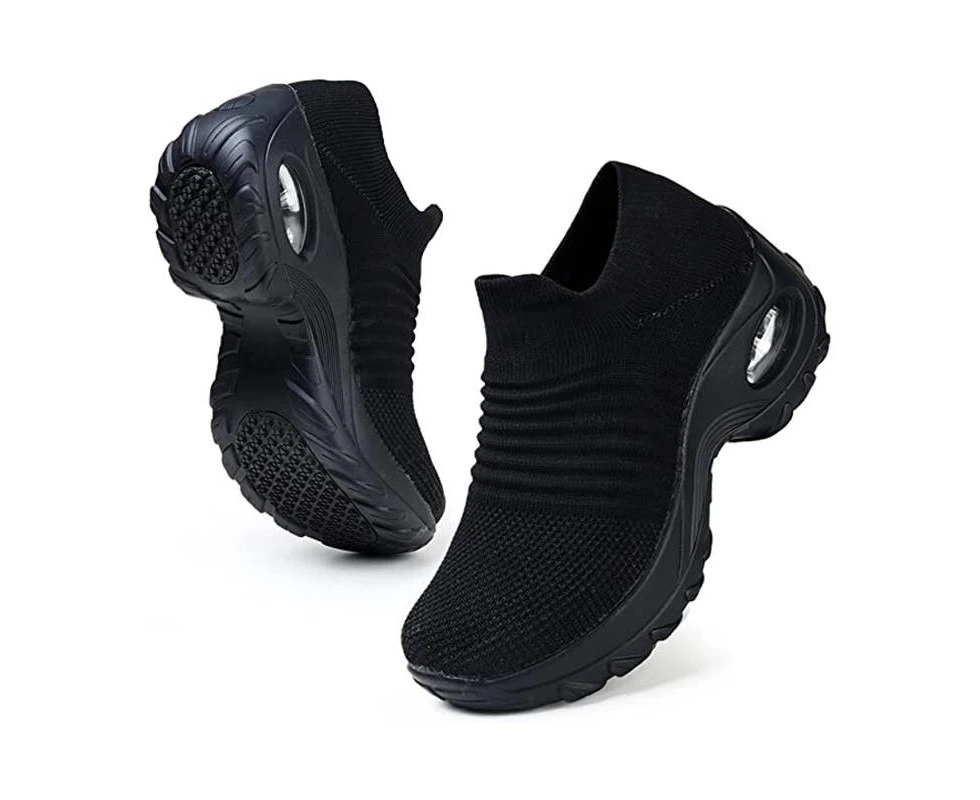 LookBook Womens Walking Shoes Arch Support Comfort Mesh Non Slip Sneakers-All Black