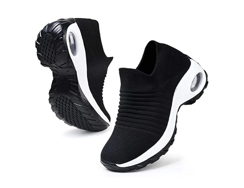LookBook Womens Walking Shoes Arch Support Comfort Mesh Non Slip Sneakers-Black White