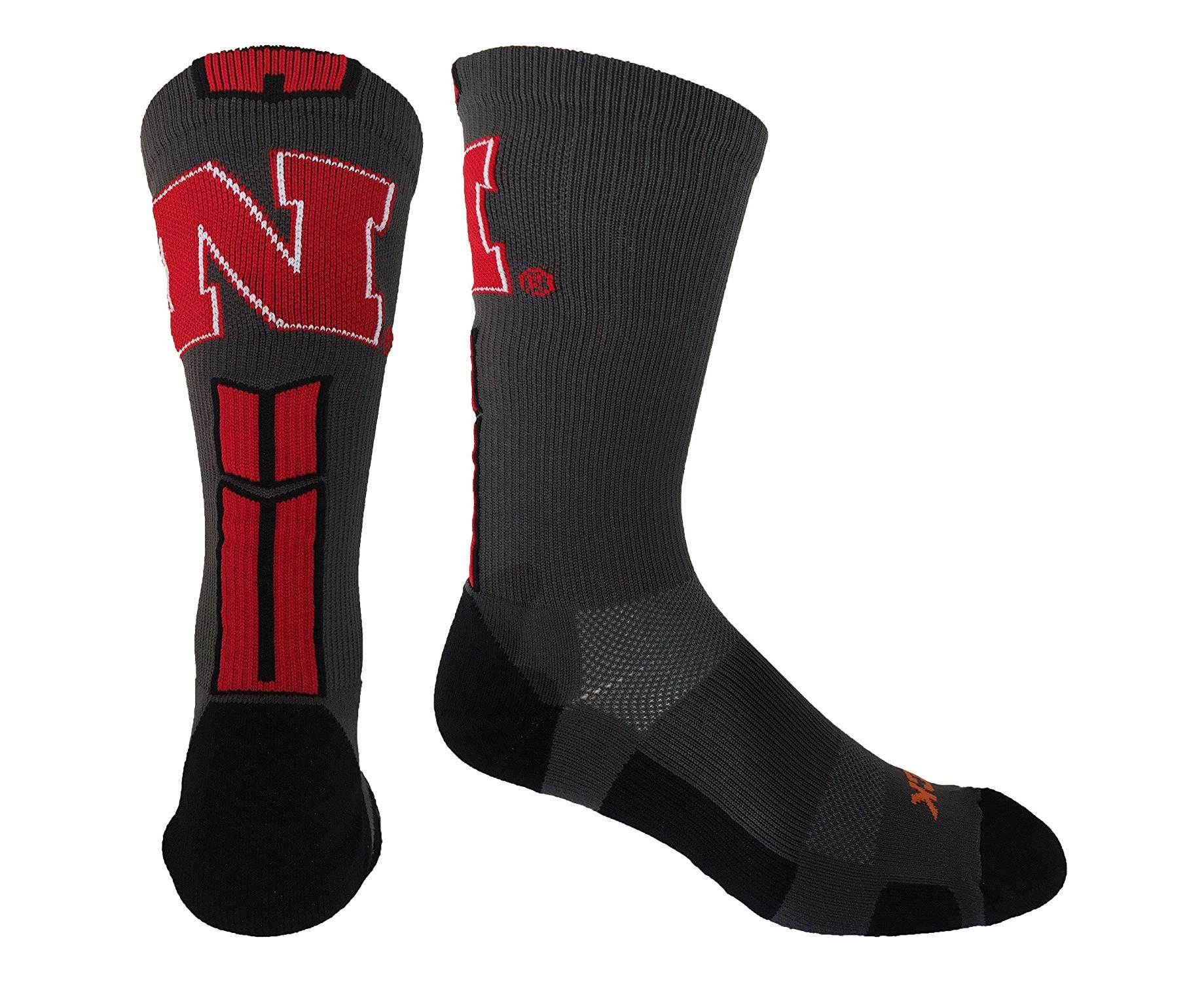 (Small, Graphite/Scarlet/Black) - Nebraska Cornhuskers Baseline 3.0 Crew Socks