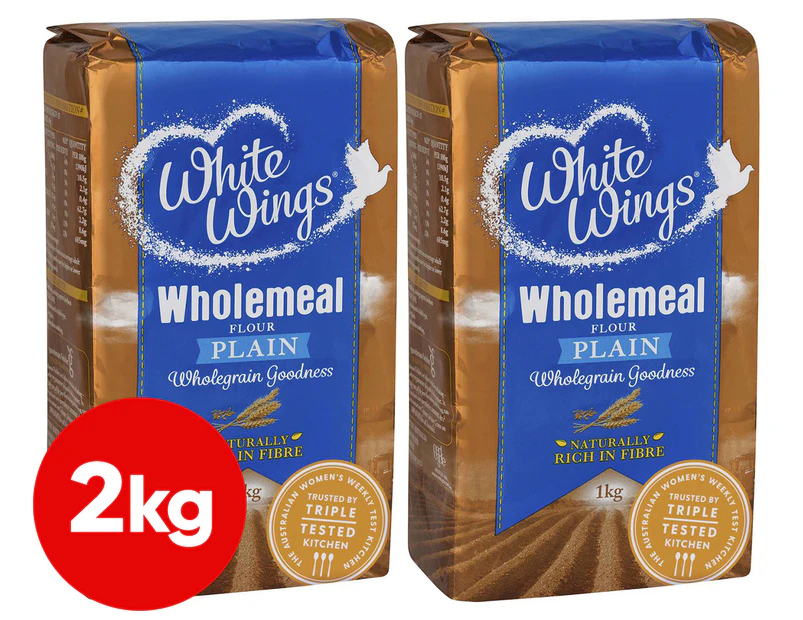 2 x White Wings Wholemeal Plain Flour 1kg