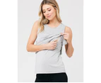 Stripe Layered Nursing Tank Silver Marle / White Womens Maternity Wear by Ripe Maternity