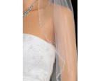 (Elbow Length 80cm , white) - SAMKY 1T 1 Tier Hand Sewn Pearl Beaded Edge Bridal Veil