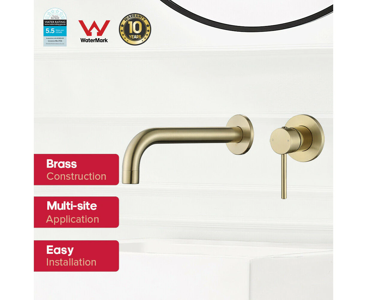 Decaura WELS Brushed Gold Basin Spout Mixer Tap on Bathroom Vessel Sink Vanity Faucet