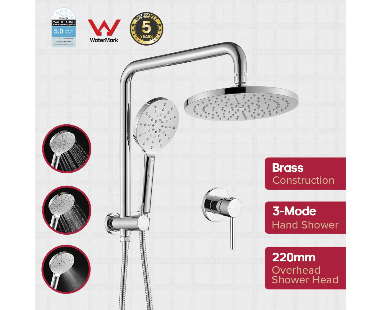 Decaura WELS 9" Rain Shower Head Set with Single Shower Mixer Brass Gooseneck Shower Rail 2in1 Shower Combo