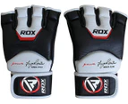 (Small, White/Black) - RDX MMA Gloves Sparring Martial Arts Grappling Cowhide Leather Training UFC Cage Fighting Combat Gel Mitts Punching Bag Gel Mitts