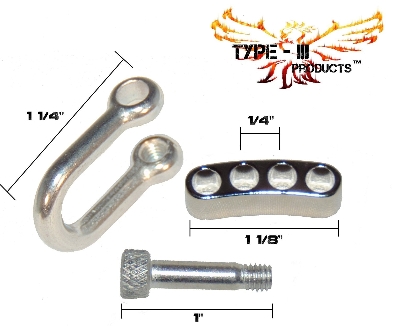 3) - Type-III Silver Adjustable Stainless Steel Shackle For