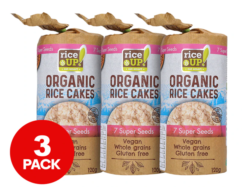 3 x Rice Up Organic Rice Cakes 7 Super Seeds 120g