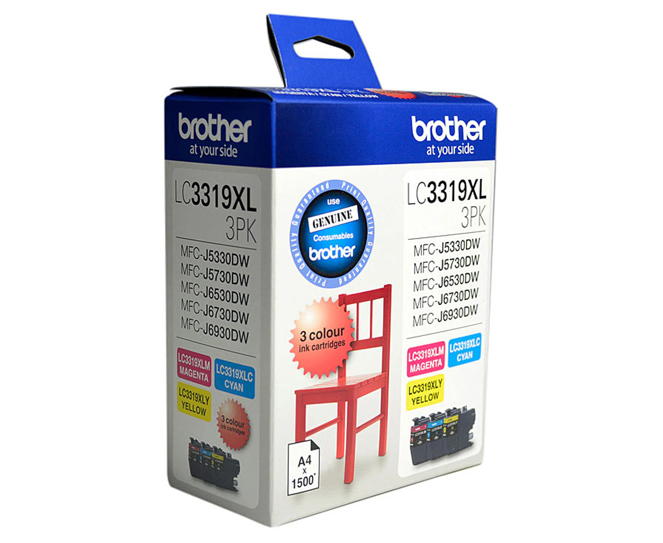 Brother LC3319XL3PK Ink Cartridge 3pack Cyan, Magenta, Yellow - High Yield 1500 [LC3319XL3PK]