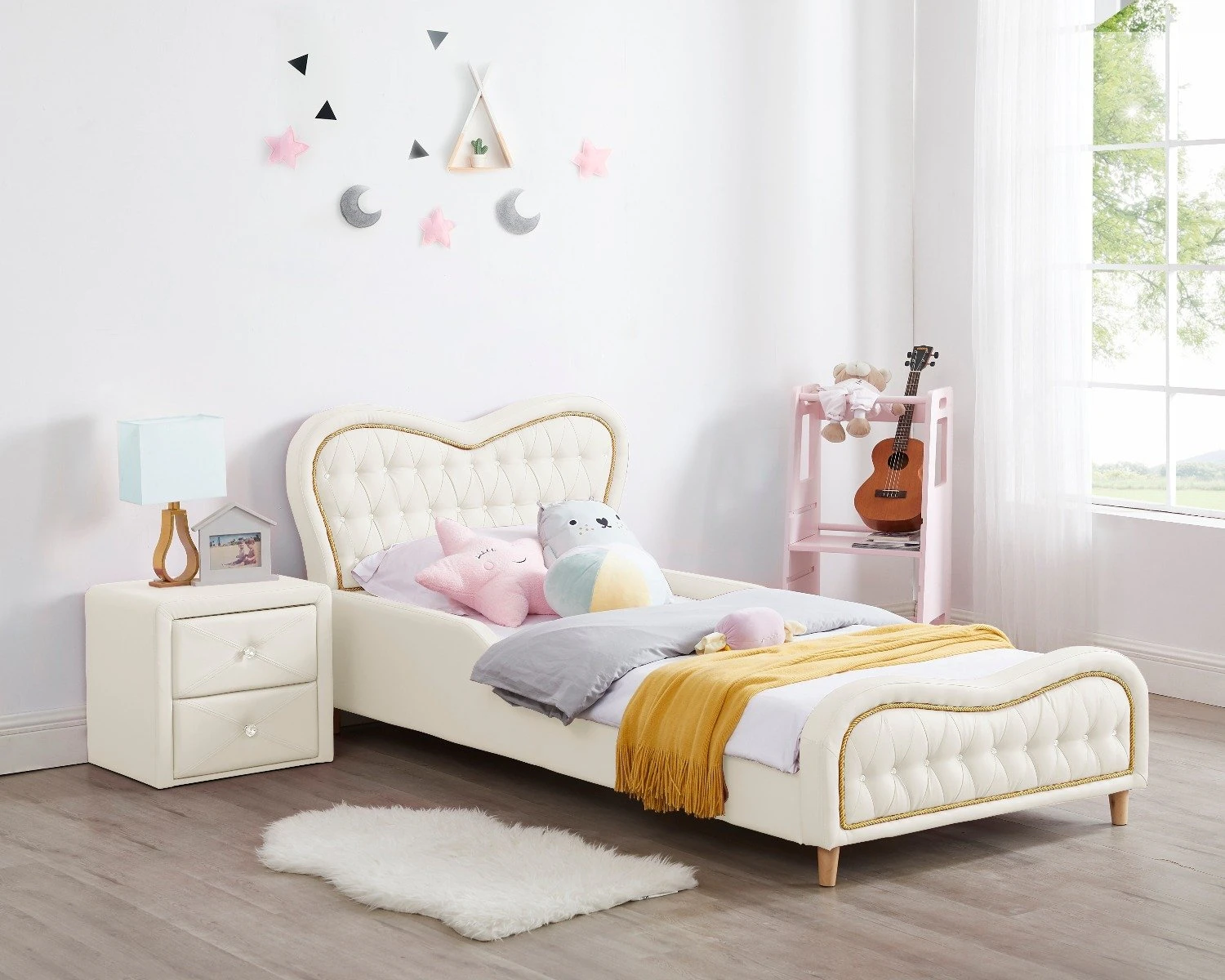 ALL 4 KIDS Brooklyn Heart PU Leather Single Upholstered Bed - White