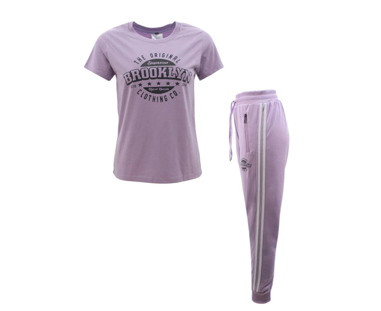 Women's 2pc T-Shirt Track Pants Set - BROOKLYN/Lavender