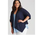 Autograph Woven Waterfall Linen Blend Jacket - Womens - Plus Size Curvy - Dk Navy