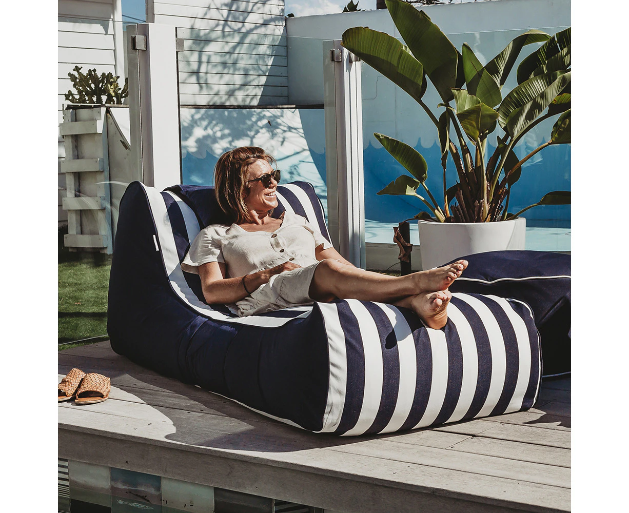 Cojelo Sauve UV Outdoor Bean Bag Lounger - Poolside Bean Bag Chair - Waterproof - Navy White Striped - Sunlounge