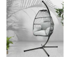 Gardeon Outdoor Egg Swing Chair Wicker Rope Furniture Pod Stand Cushion Grey