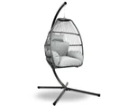 Gardeon Outdoor Egg Swing Chair Wicker Rope Furniture Pod Stand Cushion Grey