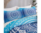 Blue Mandala Bohemian Queen Size Comforter Bedspread Coverlet Blanket Throw Rug