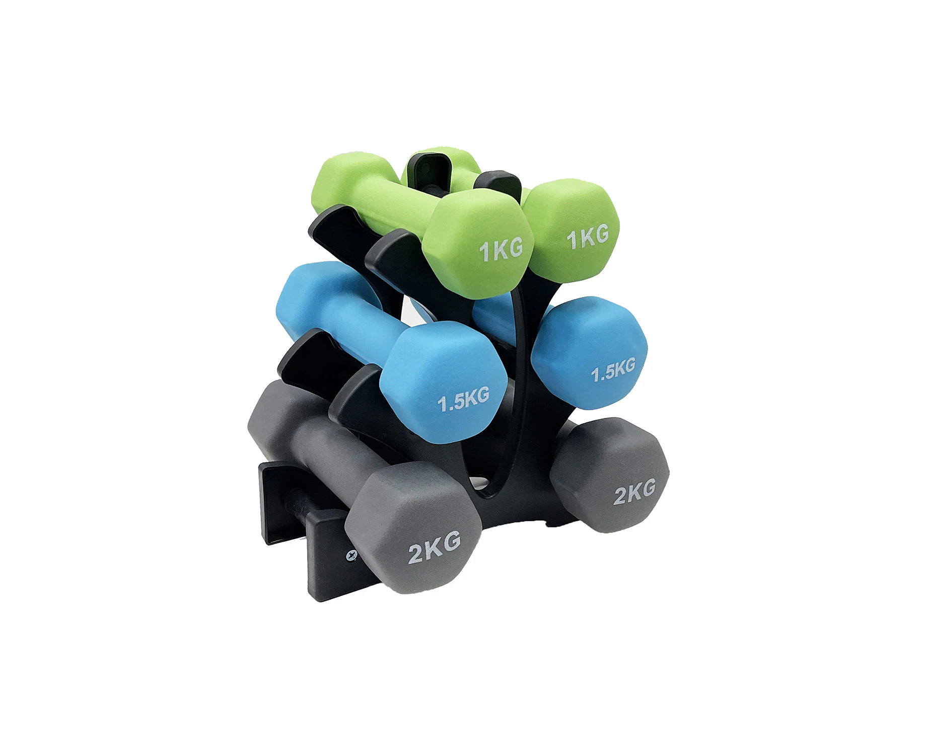 9KG Neoprene Coated Dumbbell Package - Green, Blue & Grey