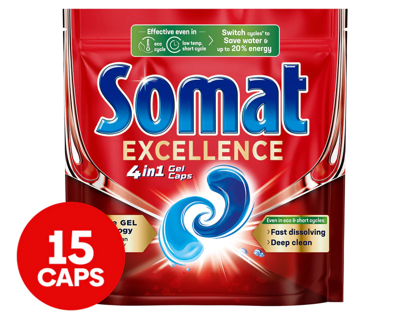 Somat Excellence 4-in-1 Machine Dishwasher Caps 15pk