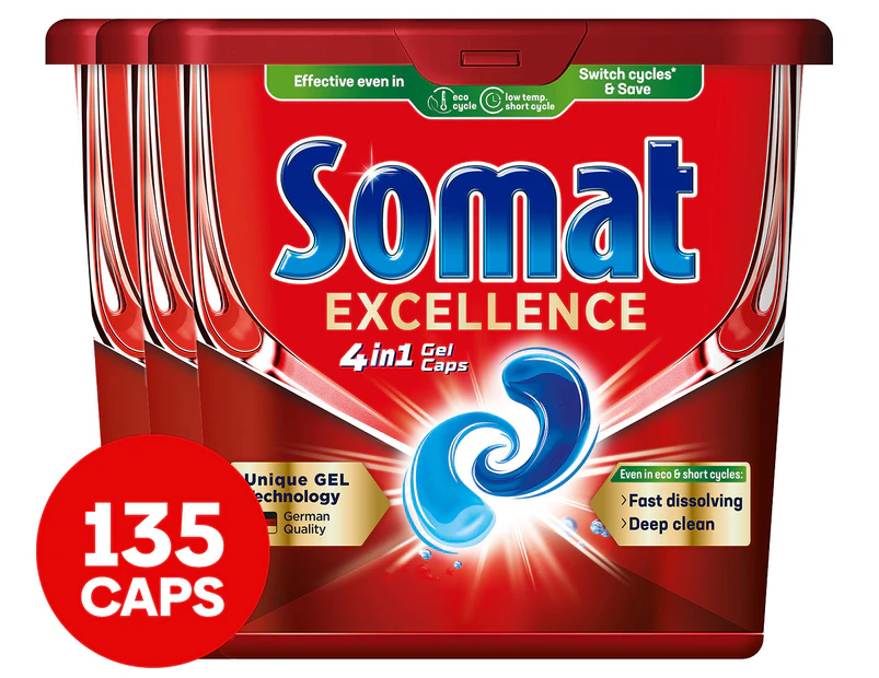 3 x 45pk Somat Excellence 4-in-1 Machine Dishwasher Caps