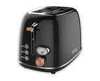 Philex 2 Slice Retro Electric Bread Toaster Black 815W Defrost/Reheat Wide Slot