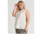 Beme Sleeveless Zipped Front Pocket Linen Shirt - Womens - Plus Size Curvy - Sandshell