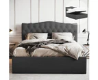Double Size Tall Curved Button Bed Frame in Charcoal Fabric with Gas Lift Storage