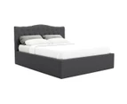 Double Size Tall Curved Button Bed Frame in Charcoal Fabric with Gas Lift Storage
