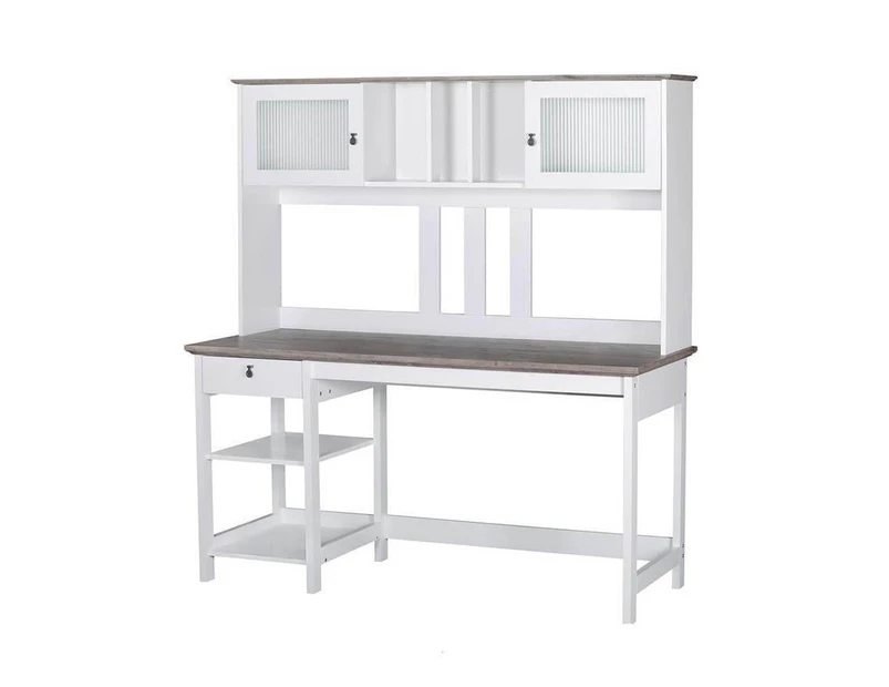 Broweville Large Office Study Writing Study Desk With Hutch 150cm - Grey Oak & White