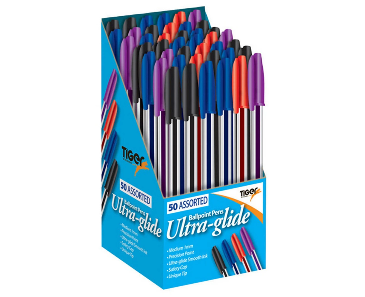 Tiger Stationery Ultra Glide Ballpoint Ink Pens (Black/Blue/Purple/Red) - SG14704