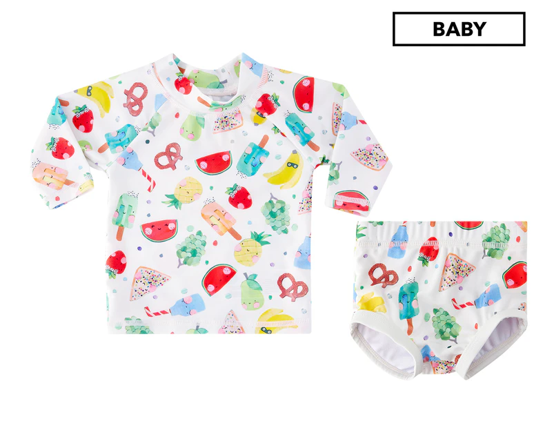 Little Green & Co. by Laura Blythman Baby Long Sleeve Rash Vest & Nappy Cover Set - Summer Yums