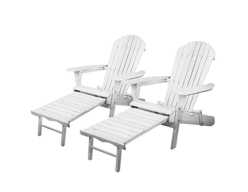 Set of 2 Adirondack Outdoor Wooden Sun Lounge Chairs - White