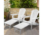 Set of 2 Adirondack Outdoor Wooden Sun Lounge Chairs - White