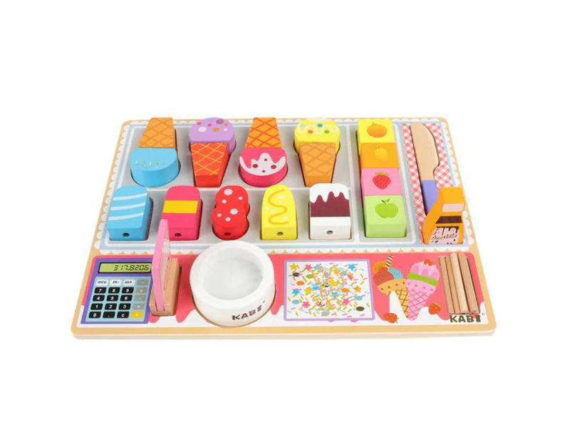 Ice Cream Shop Cutting Wooden Pretend Play Set Educational Toys Kids Food Games