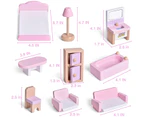 22PCS Pink Dolls House Furniture Wooden Pretend Play Set For Kids Toys Gift