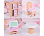 22PCS Pink Dolls House Furniture Wooden Pretend Play Set For Kids Toys Gift