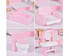 22PCS Pink Dolls House Furniture Wooden Pretend Play Set For Kids Toys Gift