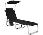 Costway Outdoor Folding Sun Lounger Bed Reclining Beach Deck Chair w/Adjustable Canopy & Storage Pocket, Pool Patio Yard Garden,Black