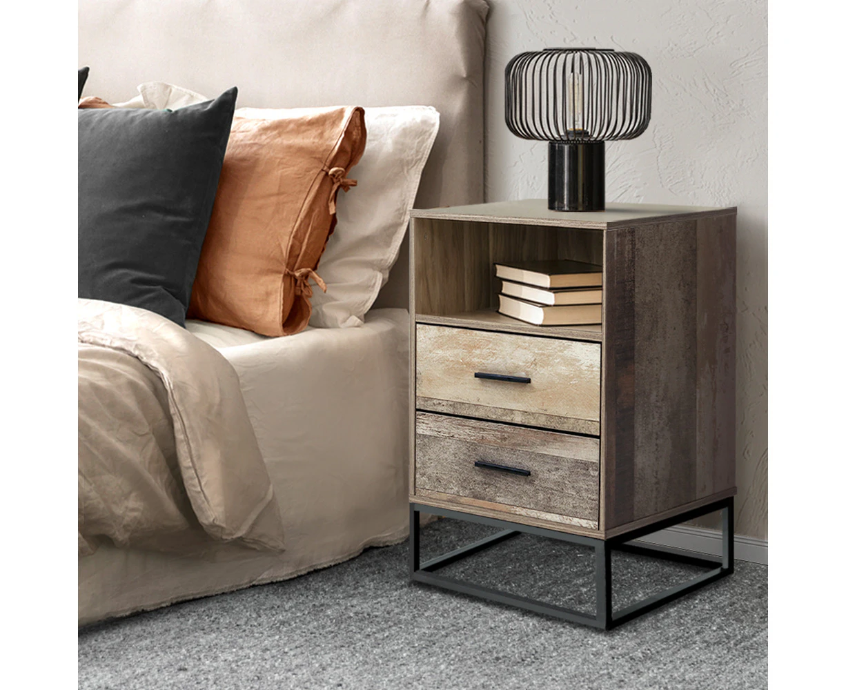 Artiss Bedside Table 2 Drawers with Shelf - BADAN