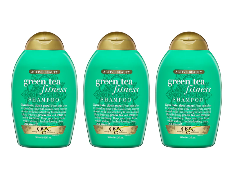 3 x OGX Active Beauty Green Tea Fitness Shampoo 385mL